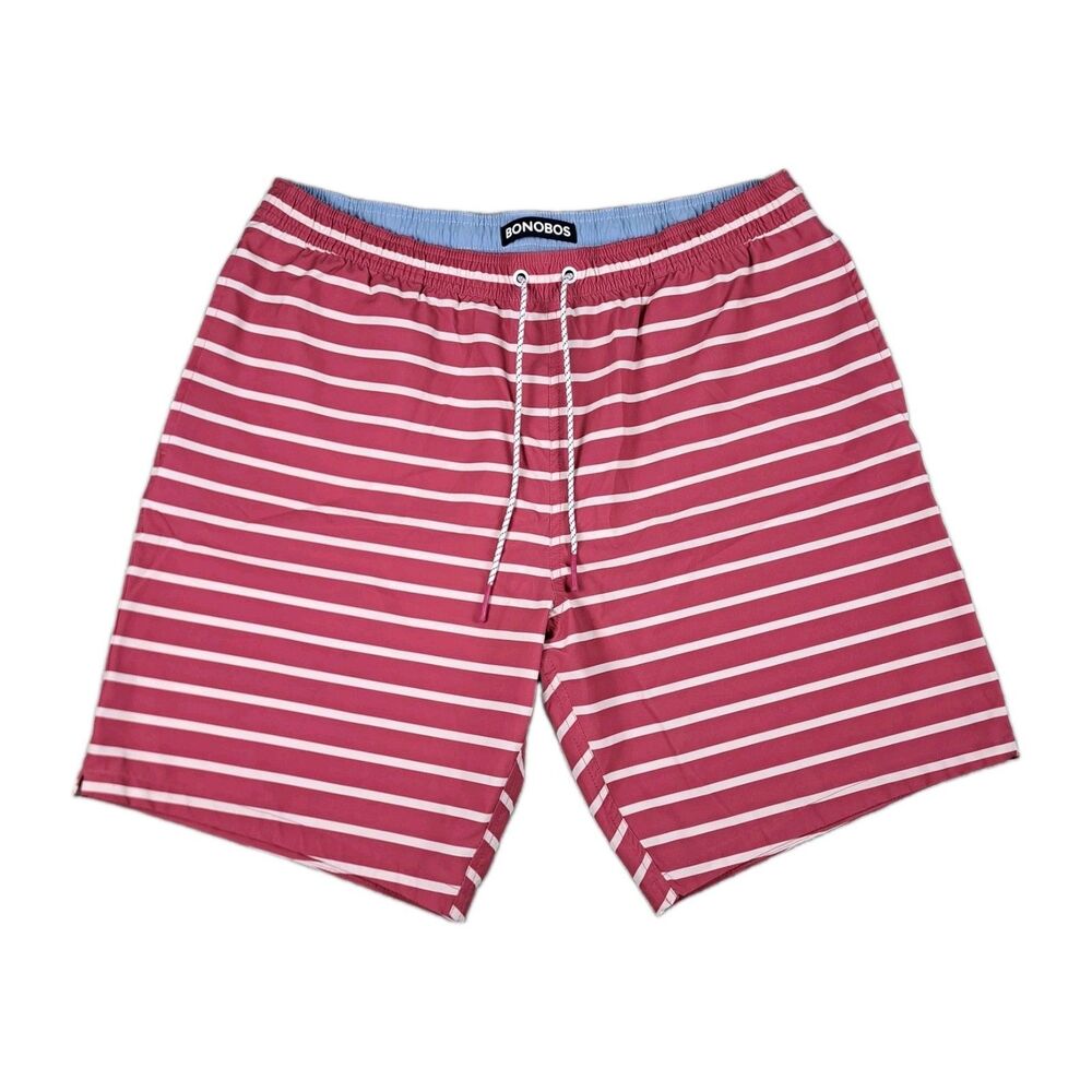 Bonobos Swim Shorts Mens 34 Striped Trunks Beach Board Shorts 9” Pinkish Red
